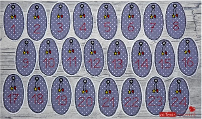 Preview: 24 Adventskalenderzahlen Anhänger als Doodle-Applikation